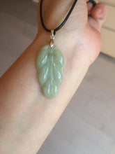 Load image into Gallery viewer, 100% natural icy watery clear green white type A jadeite jade leaf pendant group E54