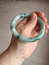 Load image into Gallery viewer, 56mm certified 100% natural Type A light green/white with green floating flowers round cut jadeite jade bangle BS92-6607
