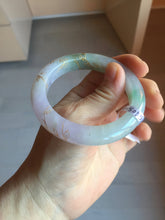 Load image into Gallery viewer, 53.3mm 100% Natural type A sunny green purple brown gray white carved flowers and golden-painted Jadeite Jade bangle BG231-5035