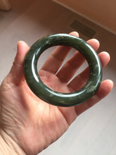 Load image into Gallery viewer, 55.5mm certified 100% Natural dark green/gray/black chubby round cut nephrite Jade bangle HF85-0882