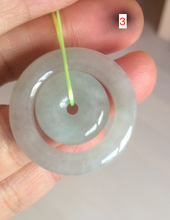 Load image into Gallery viewer, 28.5mm Type A 100% Natural light green Jadeite Jade concentric circle safety Guardian ring Pendant (子母扣,同心环) AC84