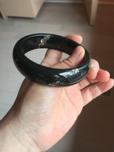 Load image into Gallery viewer, 60mm 100% Natural dark green/black meteorite Stellar Night sky broad style nephrite Jade bangle HF108-0063