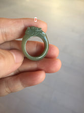 Load image into Gallery viewer, 100% natural type A light green/gray/white one-piece carved dragon jadeite jade ring group F154