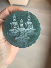 Load image into Gallery viewer, 51.8mm 100% natural blue/black/gray with fly snow Guatemala  jadeite jade Guanyin (观音) safe and sound pendant/worry stone/decor BK111