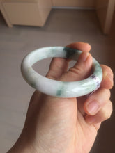 Load image into Gallery viewer, 55.8mm Certificated Type A 100% Natural White purple with green floating flowers Jadeite Jade bangle G110-9502