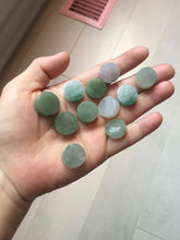 Load image into Gallery viewer, 100% Natural type A icy watery light green/purple/gary Jadeite Jade round cake  pendant group F151