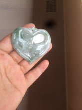 Load image into Gallery viewer, 100% Natural type A light green/white concentric hearts/pinky promise(执子之手,与子偕老) jadeite Jade pendant necklace AZ74