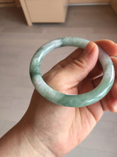 Load image into Gallery viewer, 55.3mm certified 100% natural Type A light green purple with green floating flowers round cut jadeite jade bangle BS110-2523