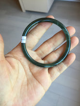 Load image into Gallery viewer, 56.2mm Certified Type A 100% Natural icy watery deep sea dark green/blue/gray/black Guatemala slim round cut Jadeite bangle PC88-3366