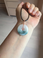 Load image into Gallery viewer, 28mm Type A 100% Natural white purple with green floating flowers Jadeite Jade Safety Guardian Button donuts couple pendant PB188