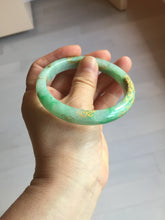 Load image into Gallery viewer, 58.5mm Certified 100% Natural type A icy watery green/light with green flying flowers carved and golden-painted Jadeite Jade bangle PA166-4652