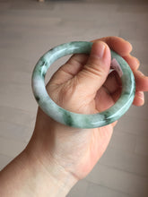 Load image into Gallery viewer, 56mm certified 100% natural Type A light green/white with green floating flowers round cut jadeite jade bangle BS92-6607