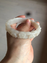 Load image into Gallery viewer, 62.3mm 100% natural pale pink/white carved Plum blossoms Quartzite (Shetaicui jade) bangle SY7