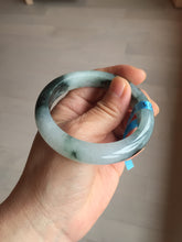 Load image into Gallery viewer, 54.3mm Certified Type A 100% Natural icy watery dark green/white//black Jadeite Jade bangle BM8-8573