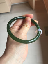 Load image into Gallery viewer, 62mm certified 100% Natural dark green black (碧玉) slim round cut nephrite Jade bangle HT108-0138
