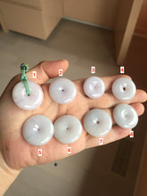 Load image into Gallery viewer, 22.3-26.6mm Type A 100% Natural light purple white Jadeite Jade Safety Guardian Button donuts Pendant BF136