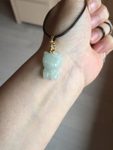Load image into Gallery viewer, Type A 100% Natural oily dark green/light green/white jadeite jade cat kitty pendant PB118