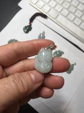 Load image into Gallery viewer, 100% natural type A dark green/light green/white/gray jadeite jade fox pendant necklace BF149