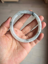 Load image into Gallery viewer, 58.5mm certificated Type A 100% Natural icy watery light green/white with dark green floating flowers Chinese ink painting round cut Jadeite Jade bangle PB126-7352