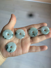 Load image into Gallery viewer, 23-26mm 100% Natural icy watery green/white with green floating flowers jadeite Jade Safety Guardian Button(donut) Pendant/worry stone AR98