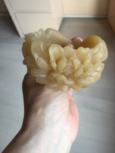 Load image into Gallery viewer, 55.3mm 100% natural yellow brown carved Peony and bow Quartzite (Shetaicui jade) bangle XY98