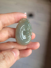 Load image into Gallery viewer, 100% Natural type A dark green/light green/gray jadeite Jade RuYi(如意) pendant BF75