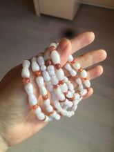 Load image into Gallery viewer, 100% natural type A light purple/white water drop/olive jadeite jade bead bracelet BK58