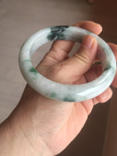 Load image into Gallery viewer, 61mm Certified Type A 100% Natural white/light green with grenn floating flowers Jadeite Jade bangle E153-2443