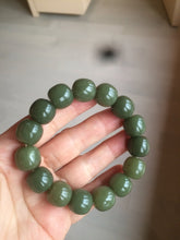 Load image into Gallery viewer, 13.5x13.6mm 100% Natural olive green/brown/black vintage style nephrite Jade bead bracelet HE83