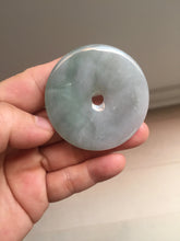 Load image into Gallery viewer, 50.2mm 100% Natural oily light green/purple/gray jadeite Jade Safety Guardian Button(donut) Pendant/worry stone F144