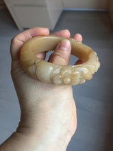 Load image into Gallery viewer, 55.5mm 100% natural yellow orange purple carved flowers Quartzite (Shetaicui jade) bangle SY104