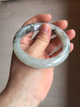 Load image into Gallery viewer, 56mm certificated Type A 100% Natural icy watery light green/white with dark green floating flowers chinese ink painting Jadeite Jade bangle PB124-7427