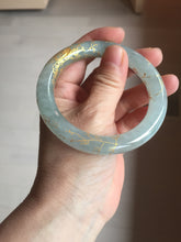 Load image into Gallery viewer, 56.5mm 100% Natural type A light green white carved and golden-painted chubby round cut Jadeite Jade bangle PA170-2942