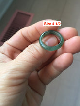 Load image into Gallery viewer, 100% natural type A ice watery dark green/gray/black(冰油青) jadeite jade band ring AU83