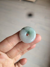 Load image into Gallery viewer, 25.4/6.2mm 100% Natural icy watery green/white with green floating flowers jadeite Jade Safety Guardian Button(donut) Pendant/worry stone BF46