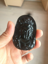 Load image into Gallery viewer, 100% Natural type A black jadeite jade(墨翠, mocui) Guanyin pendant BG31-2