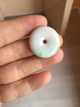 Load image into Gallery viewer, 24-28mm 100% Natural green/purple with sunny green floating flowers jadeite Jade Safety Guardian Button(donut) Pendant/worry stone H152