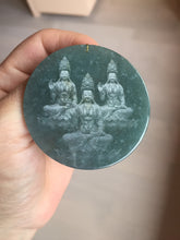Load image into Gallery viewer, 51.8mm 100% natural blue/black/gray with fly snow Guatemala  jadeite jade Guanyin (观音) safe and sound pendant/worry stone/decor BK111