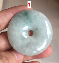 Load image into Gallery viewer, 40-43mm Type A 100% Natural green light brown Jadeite Jade Safety Guardian Button donuts Pendant group BP110