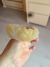 Load image into Gallery viewer, 54mm 100% natural light yellow/beige/gray 3D carved lotus and kissing love birds Quartzite (Shetaicui jade) jade bangle SY69