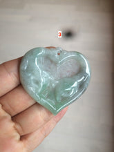 Load image into Gallery viewer, 100% Natural type A light green/white concentric hearts/pinky promise(执子之手,与子偕老) jadeite Jade pendant necklace AZ74