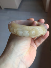 Load image into Gallery viewer, 55mm 100% natural pink yellow carved Peony and money jars Quartzite (Shetaicui jade) bangle SY103