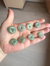 Load image into Gallery viewer, 16-20mm Type A 100% Natural icy watery light green white gray Jadeite Jade Safety Guardian Button donuts Pendant group AU81