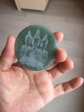 Load image into Gallery viewer, 52.5mm 100% natural blue/gray with fly snow Guatemala  jadeite jade Guanyin (观音) safe and sound pendant/worry stone/decor AA25