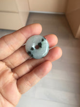Load image into Gallery viewer, 24-25mm 100% Natural icy watery green/white with dark green floating flowers jadeite Jade Safety Guardian Button(donut) Pendant/worry stone group H153