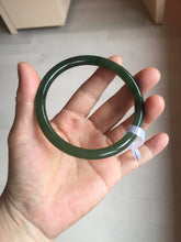 Load image into Gallery viewer, 62mm certified 100% Natural dark green black (碧玉) slim round cut nephrite Jade bangle HT108-0138