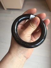 Load image into Gallery viewer, 54.3mm certified 10% Natural black(MO YU 墨玉) meteorite Stellar Night sky chubby round cut nephrite bangle HN1-8246
