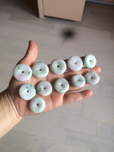 Load image into Gallery viewer, 27-30mm 100% Natural green/purple with sunny green floating flowers jadeite Jade Safety Guardian Button(donut) Pendant/worry stone BF92