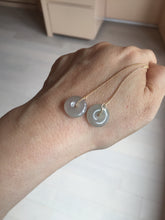 Load image into Gallery viewer, 12.8mm 100% Natural icy watery fine texture light green purple safe and sound donut button jadeite Jade dangling earring PB176