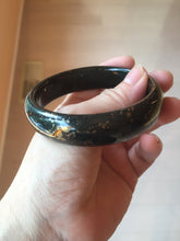 Load image into Gallery viewer, 60.3mm 100% Natural dark green/black meteorite Stellar Night sky nephrite bangle HN26-7598